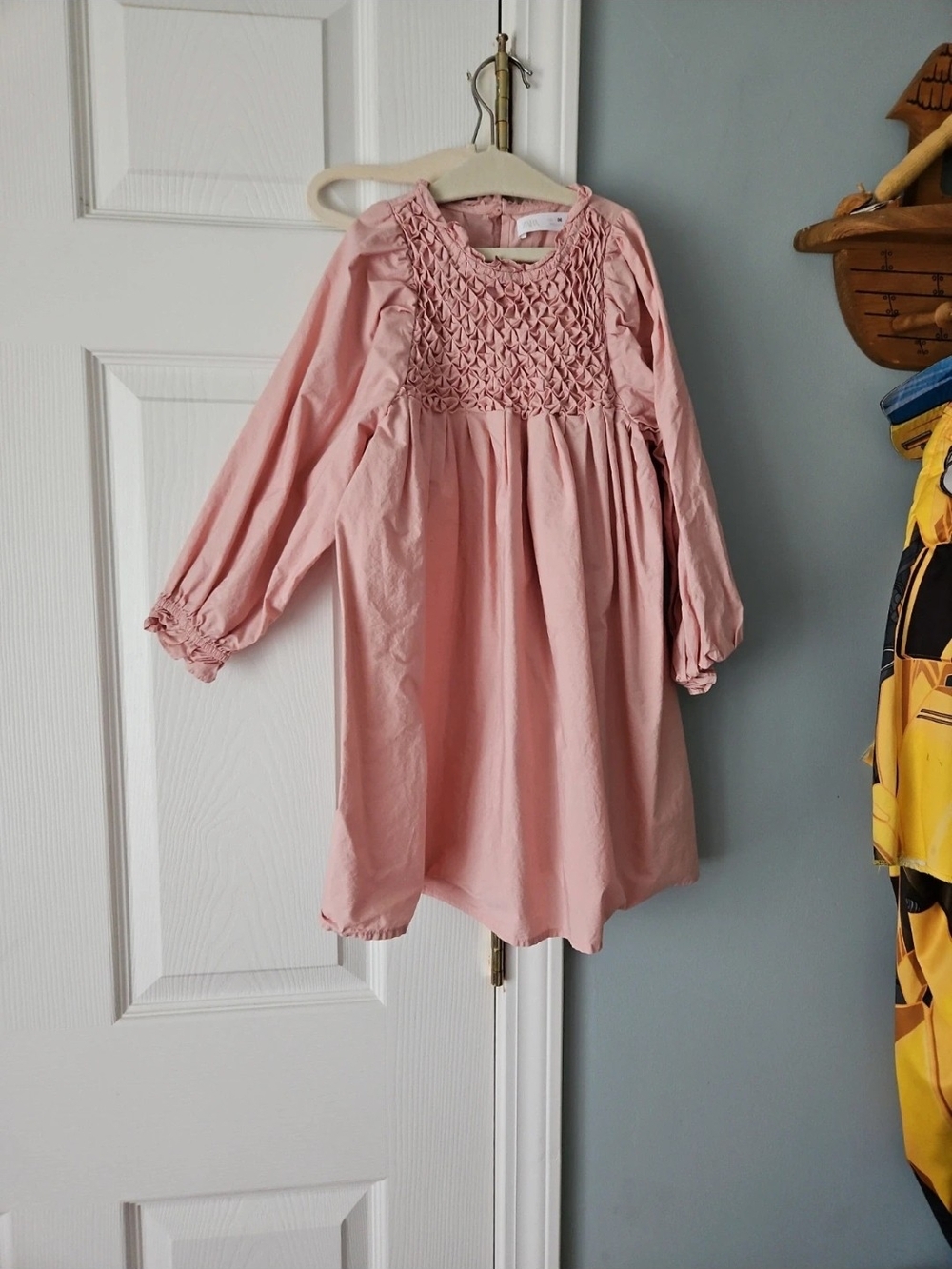 Zara Light Pink Smocked Long-Sleeve Dress